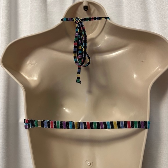 WEWOREWHAT Lurex Stripe High Neck Bikini Top and Delilah Bottoms Size M NWT - Picture 5 of 10